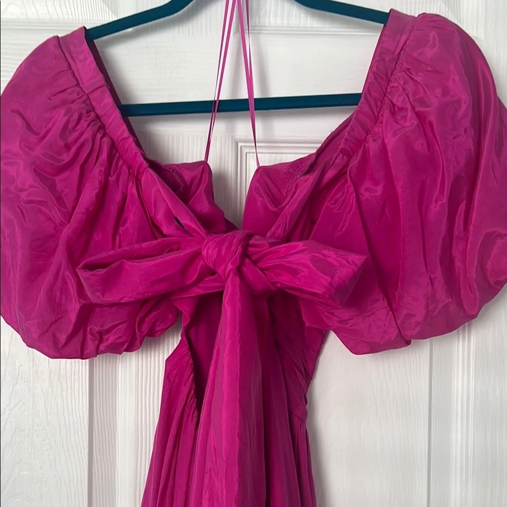 Abercrombie & Fitch Hot Pink Puff-Sleeve Maxi Dress